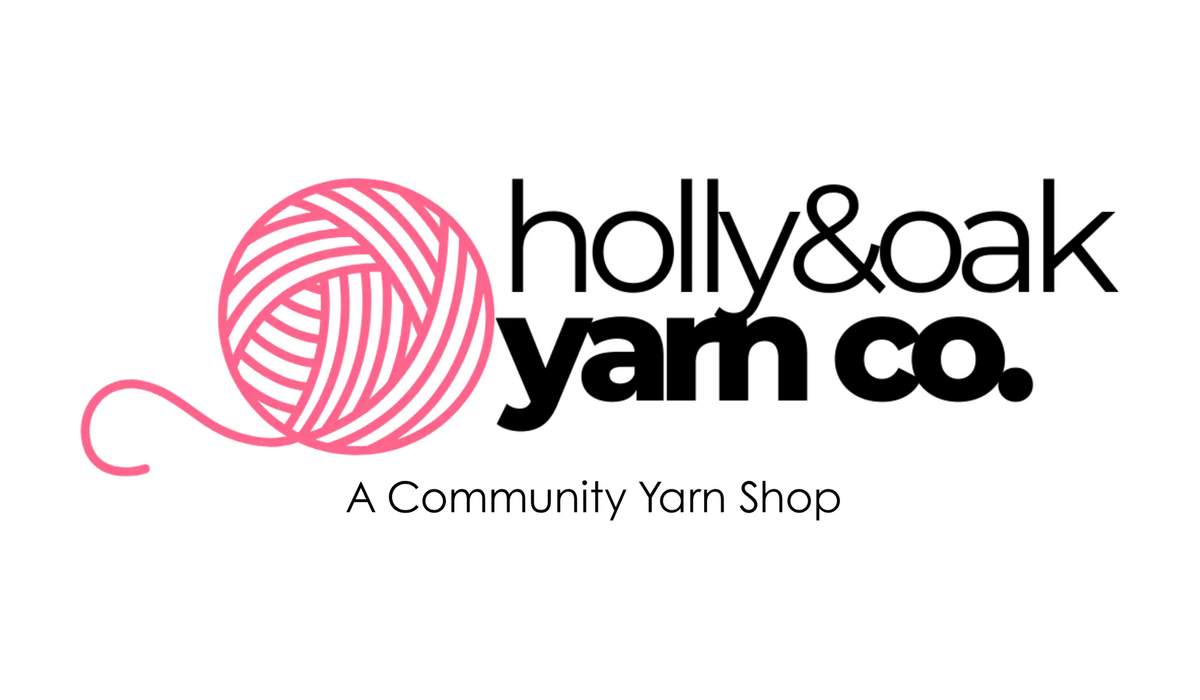 Holly & Oak Yarn Co. logo: a pink ball of yarn beside the shop name.